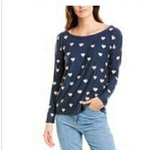 Chaser‎ Womens Heart Print Long Sleeve Top In Navy NEW